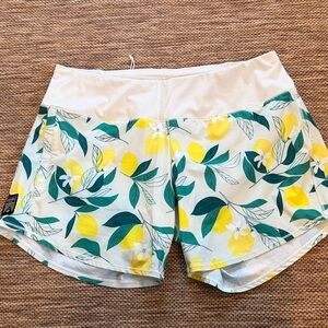 Oiselle Floral Athletic Shorts - White, Green, Yellow